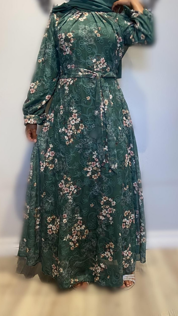 Modish Floral Chiffon Maxi (Emerald)