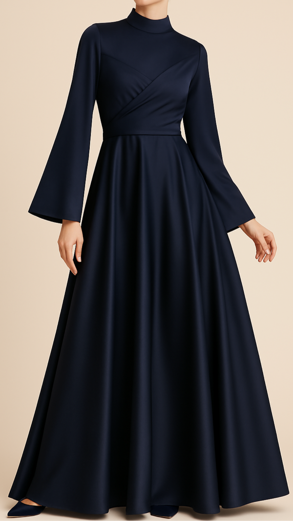 Trendy Satin Tie Gown (Midnight Blue)