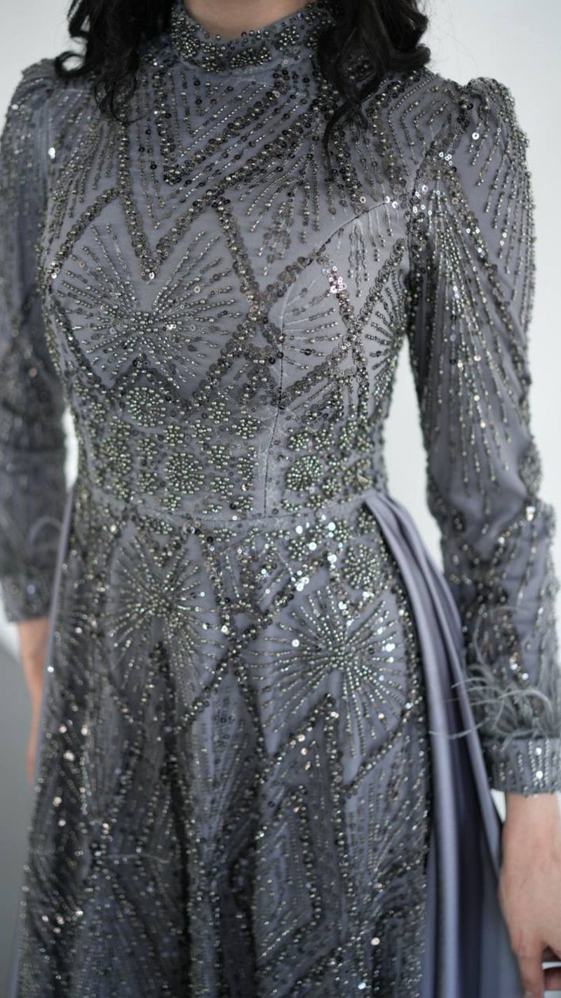 earl grey dresses AUSTYN LS RUCHED DRESS-EARL GREY Lucca Couture