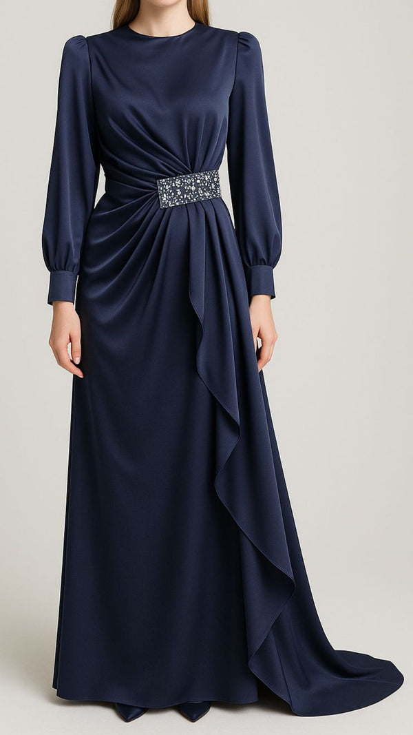 Anaya-Midnight Blue Satin Party Gown