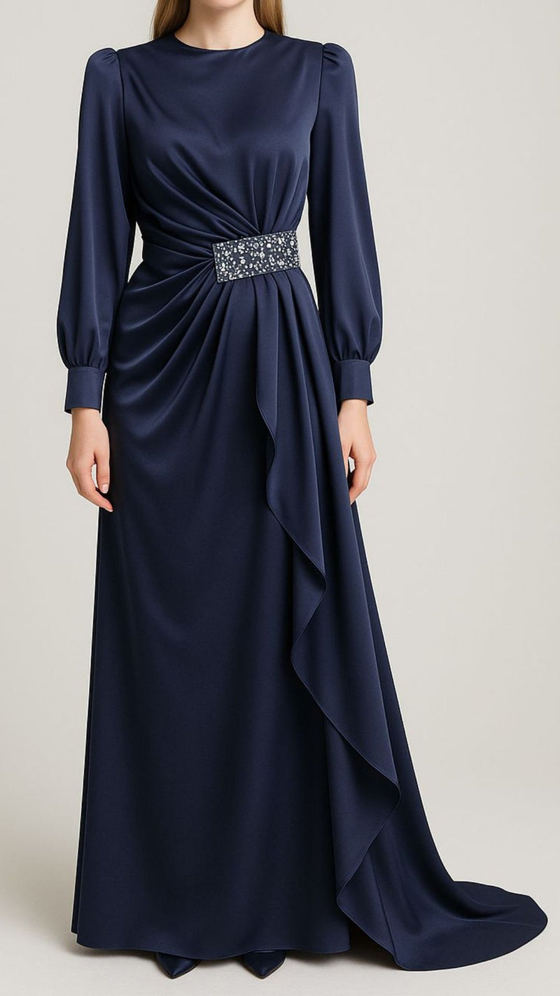 Anaya-Midnight Blue Satin Party Gown