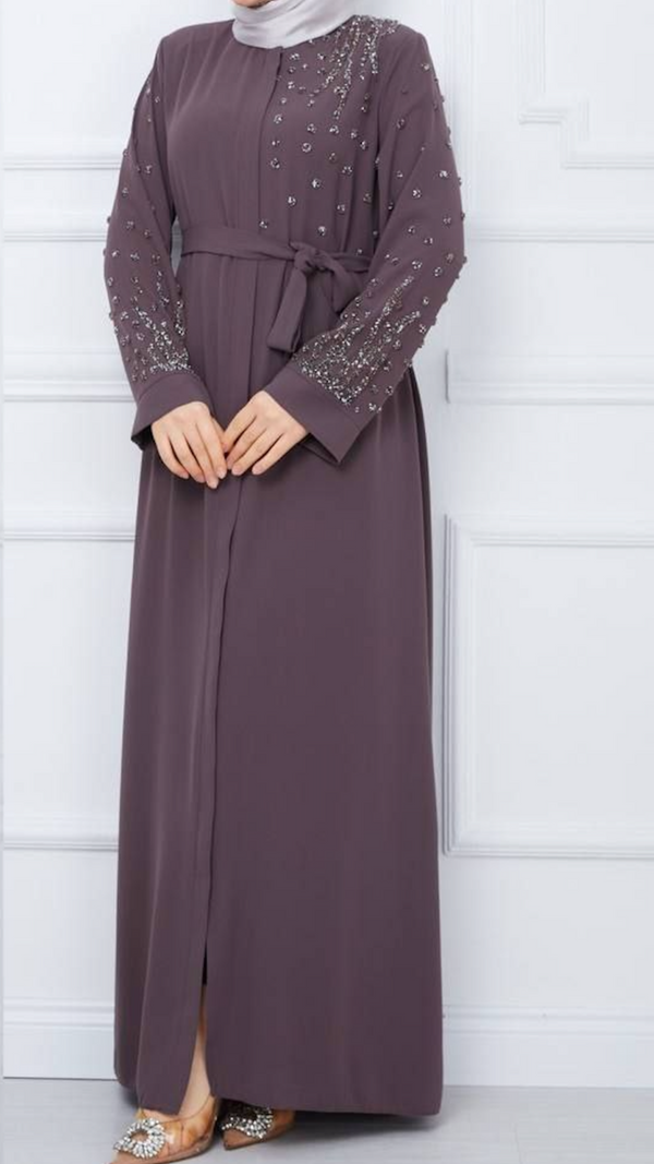 Chic Ornate Abaya (Dusky Mauve)