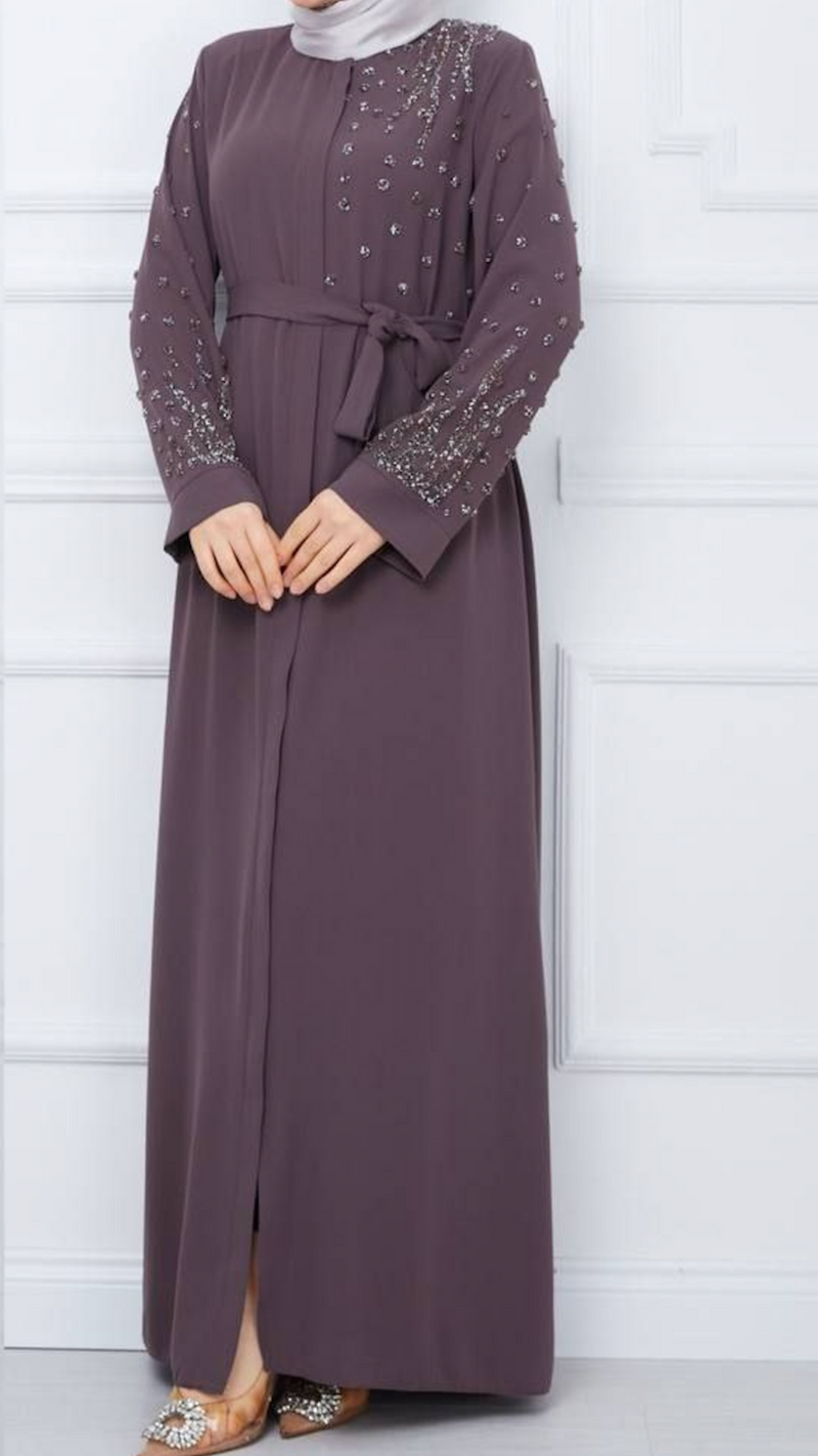 Chic Ornate Abaya (Dusky Mauve)