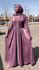 Luxury Dusky Mauve Crystal Abaya(UAE)