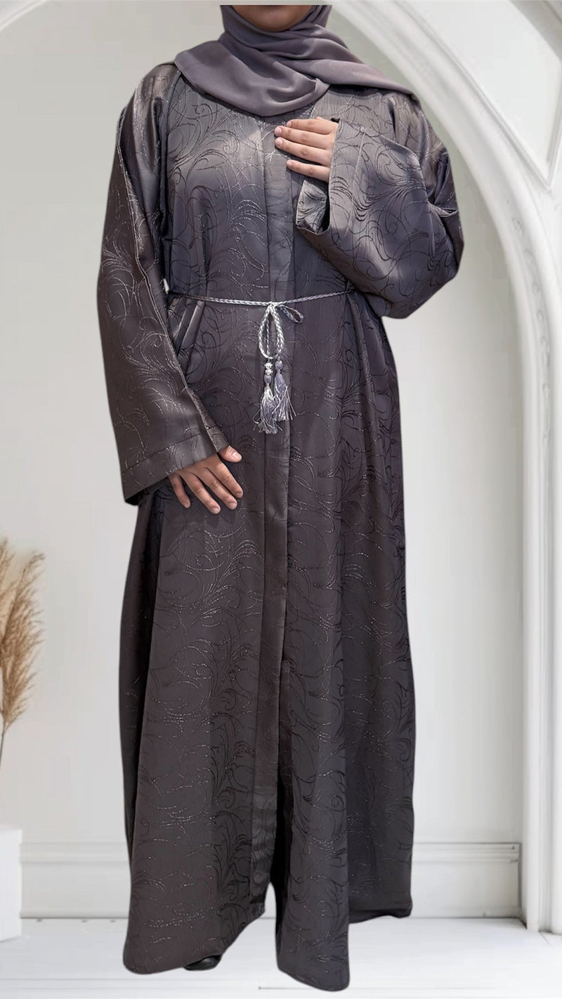 Embossed Silk Abaya/Dusky Mauve (UAE)