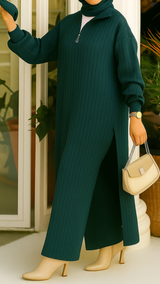 Trendy Knit Top/Pants Set (Emerald)