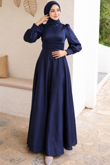 Shimmer Satin Silk Gown (Midnight Blue)