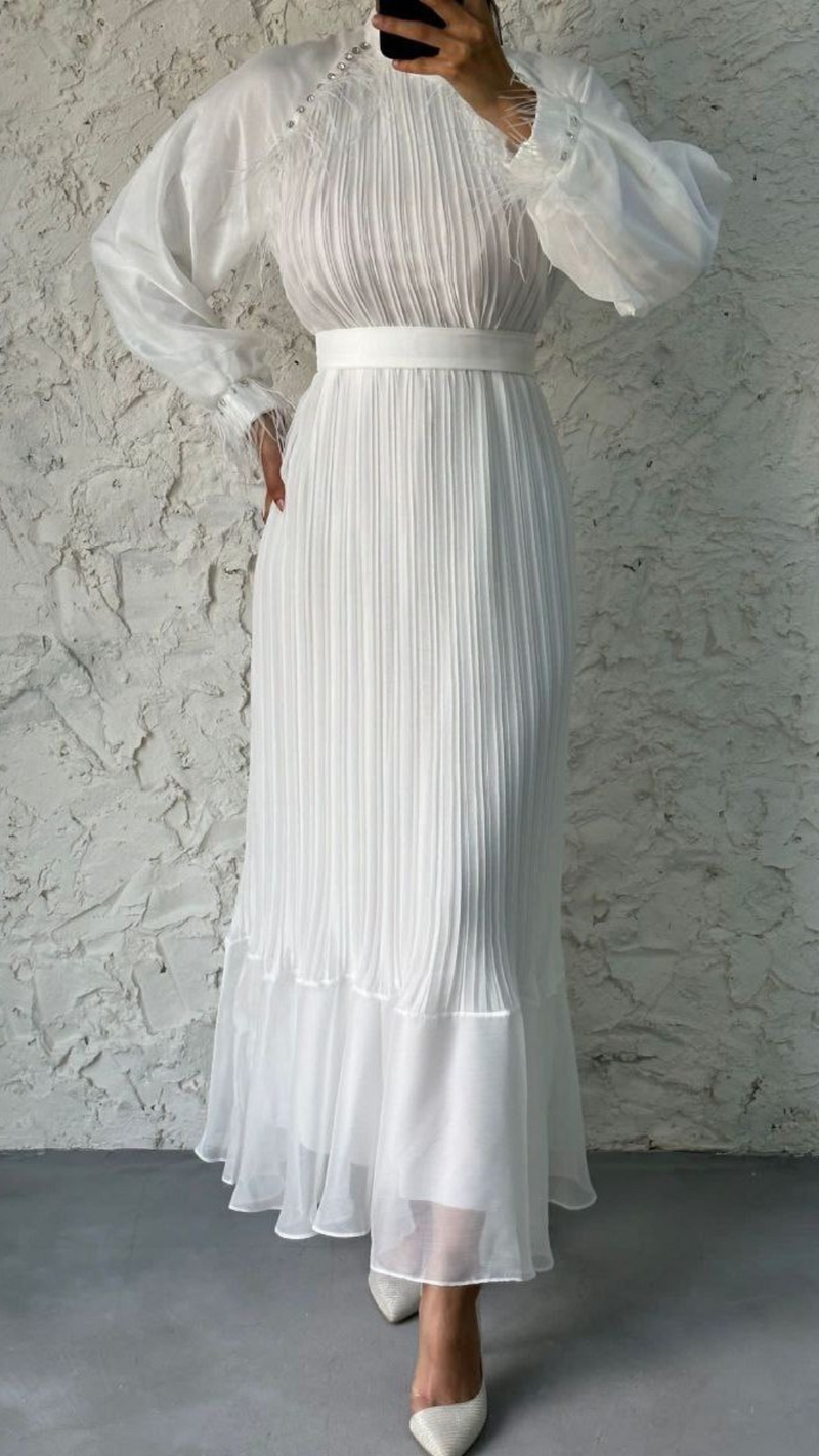 Pleated Silk Chiffon Maxi (Lulu White)