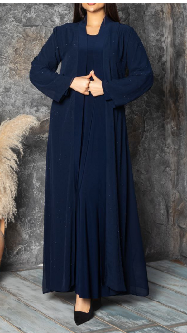 Elegant Crystal Abaya (Midnight Blue)