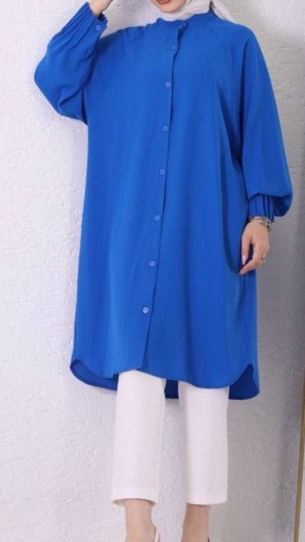 Long Button Front Tunic (Blue)