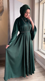 Luxury Forest Green Crystal Abaya (UAE)