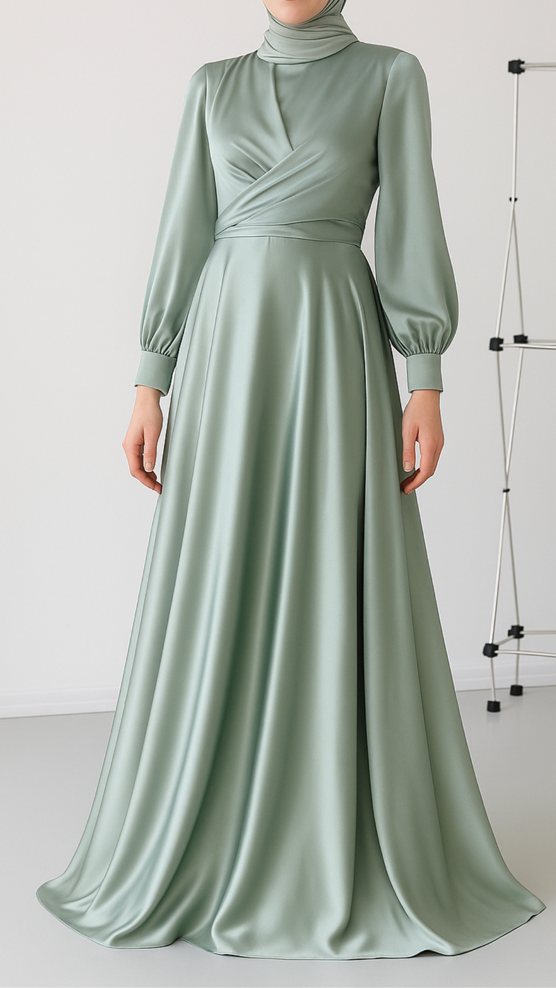Tie-back Satin Silk Gown (Misty Teal)