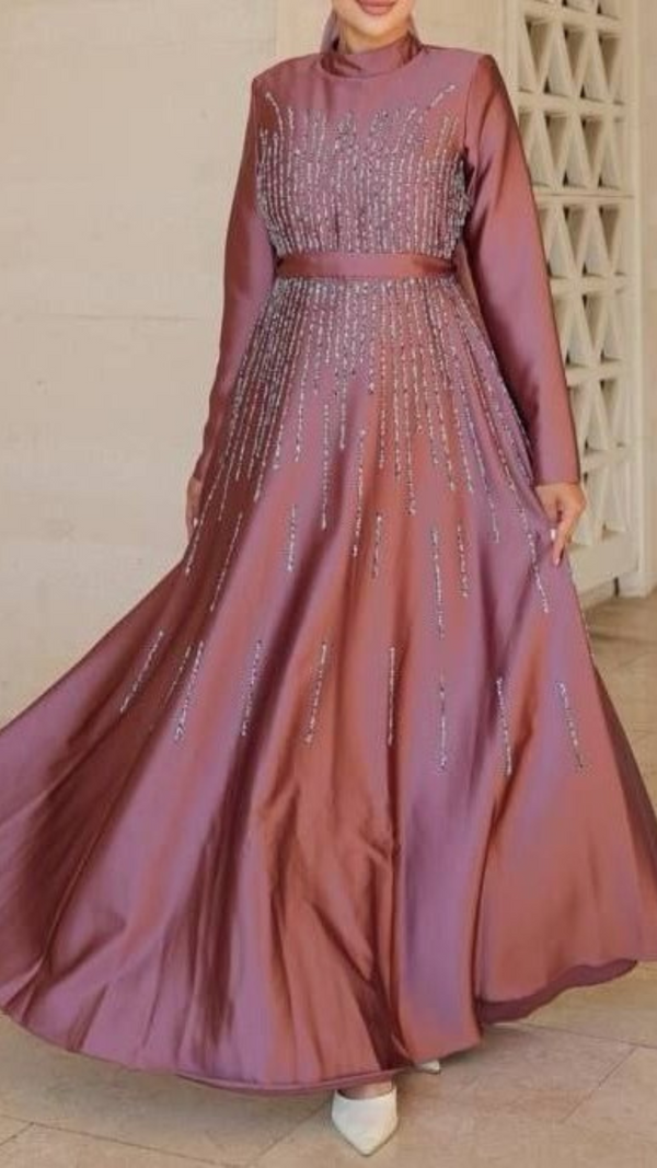 Elegant Satin Party Gown (Dusky Mauve)