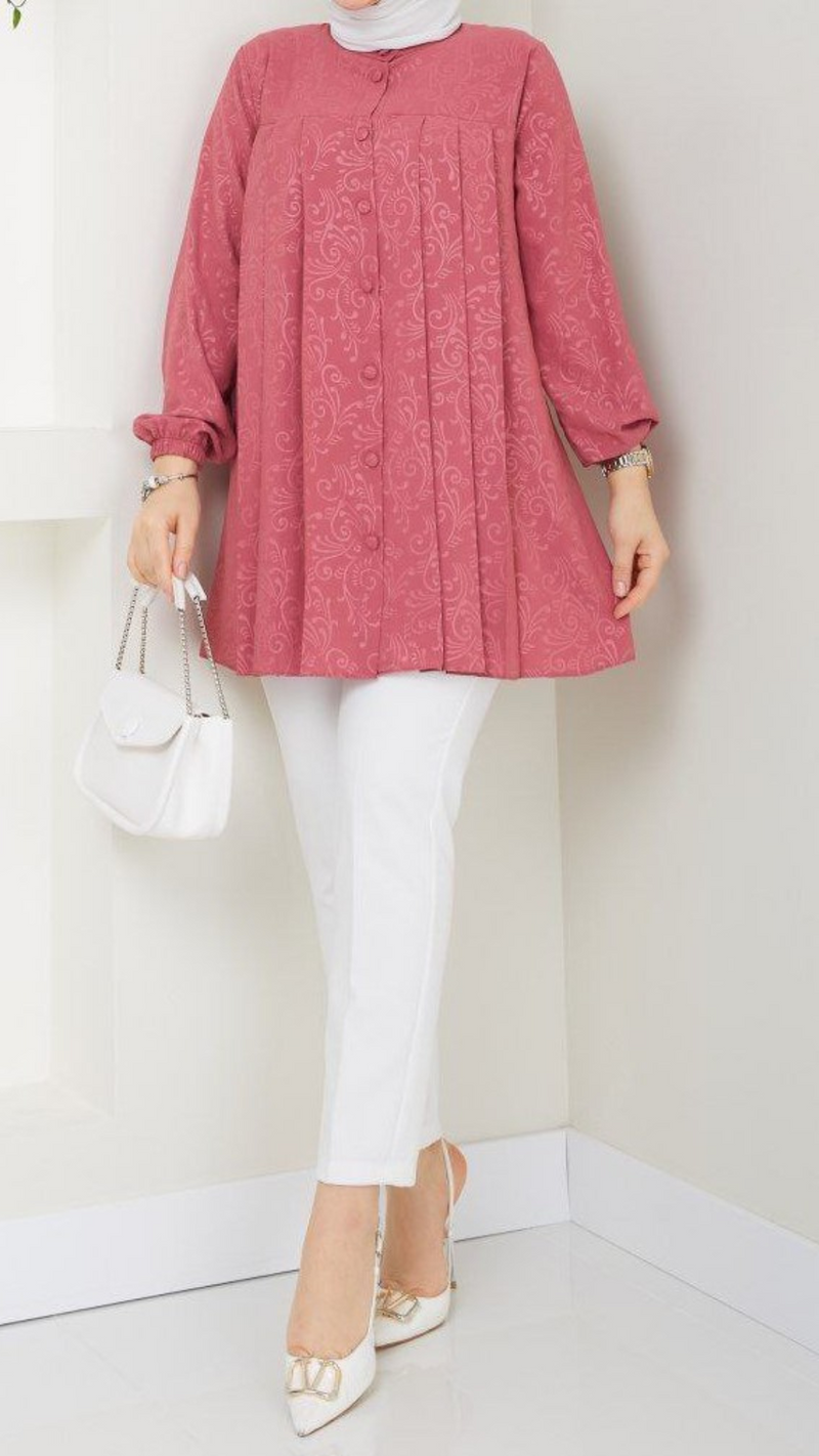 Embossed Pleated Tunic (Rouge)