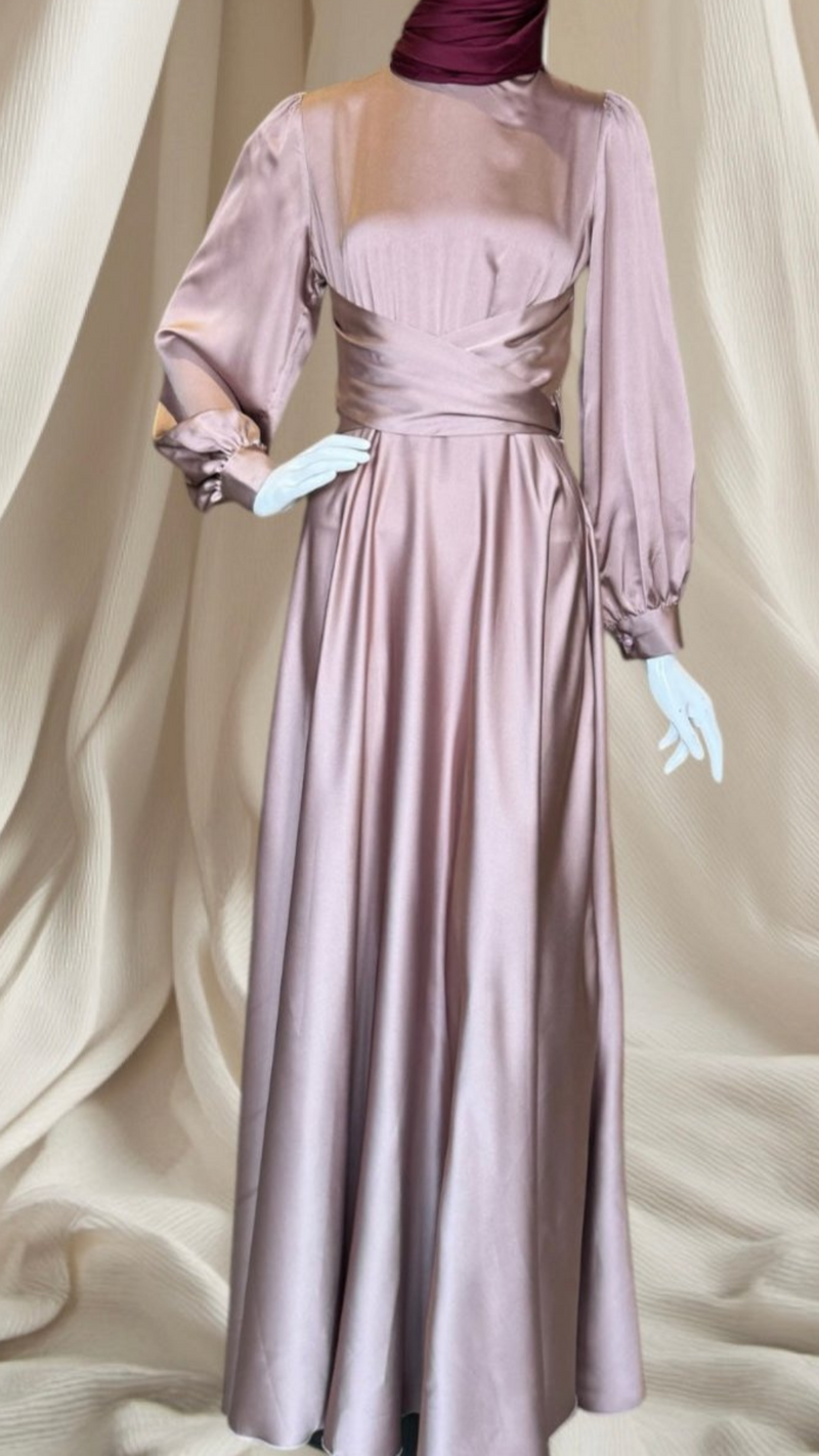 Trendy Satin Tie Gown (Copper Gold)