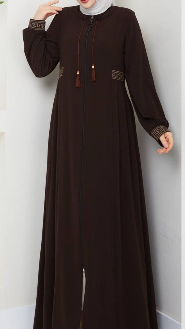 Classic Embroidery Abaya (Cocoa Brown)