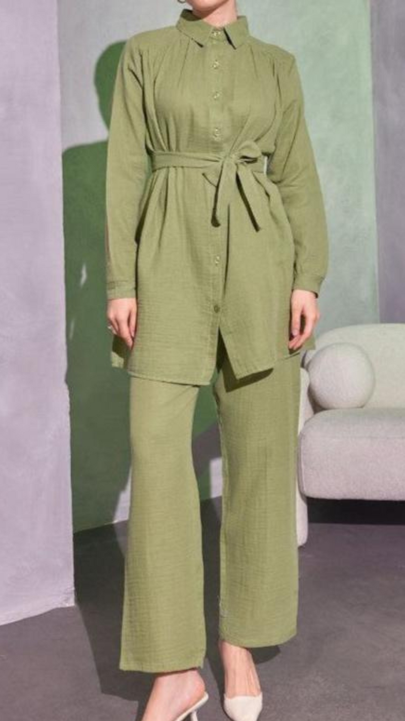 Cotton Tunic/Pants Set(Sage Green)