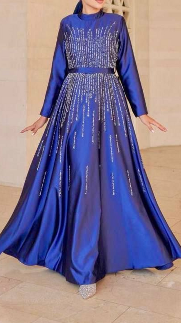 Elegant Satin Party Gown (Midnight Blue)