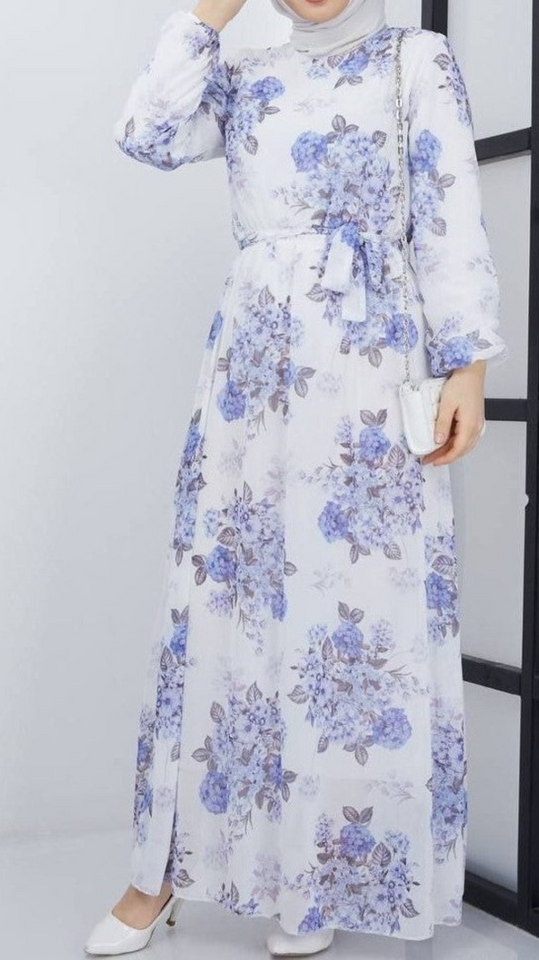 Blue Floral Chiffon Maxi