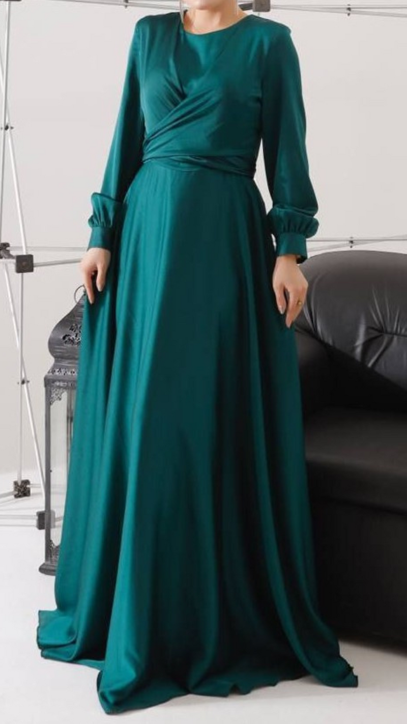 Tie-back Satin Silk Gown (Emerald)