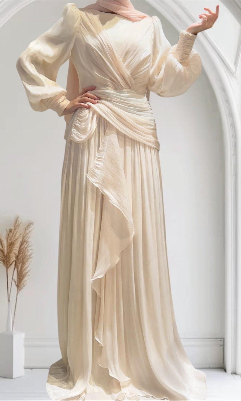 Shimmer Silk Drape Gown (Ivory)