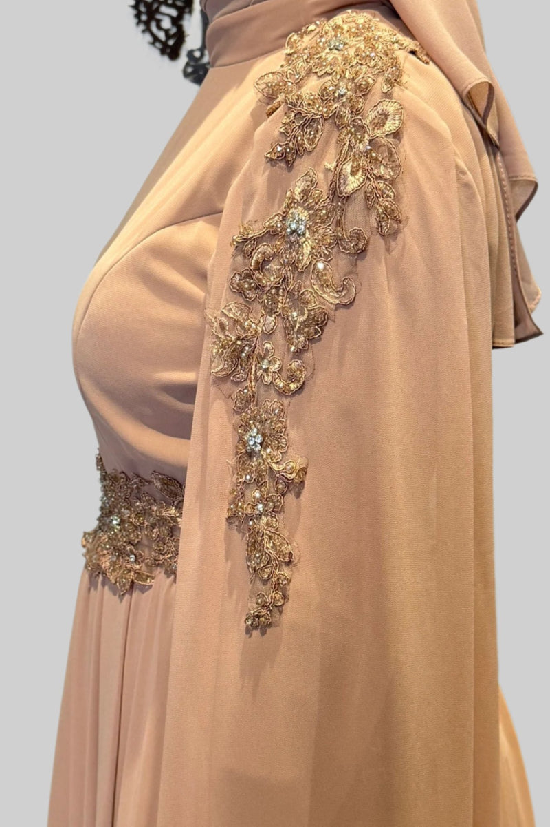 Chic Chiffon Party Dress (Tan)