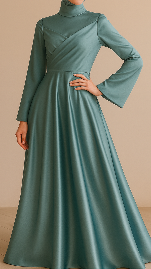 Trendy Satin Tie Gown (Teal)