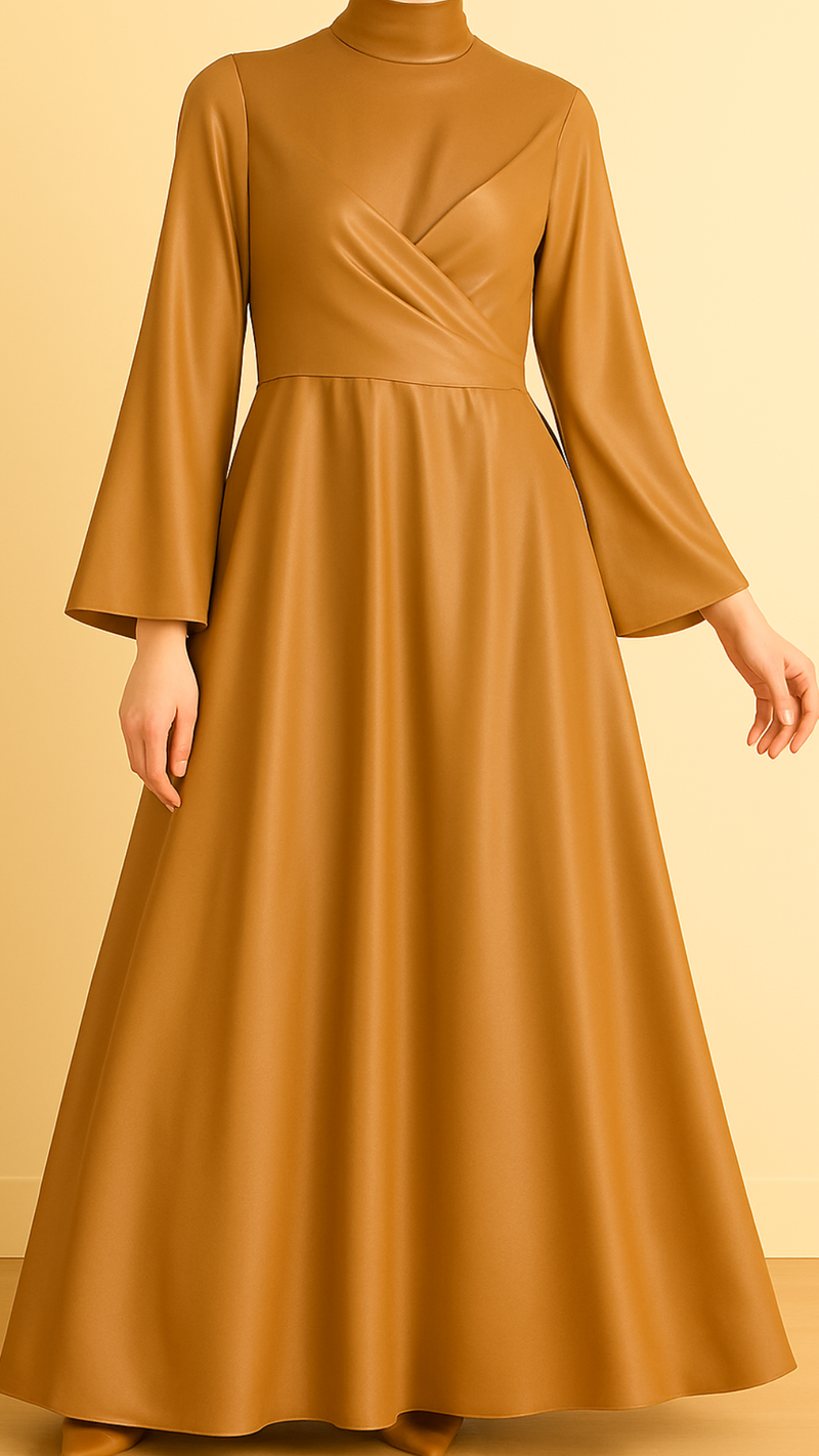 Trendy Satin Tie Gown (Caramel)