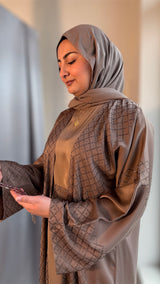 Dark Taupe Sparkle Abaya Set-UAE