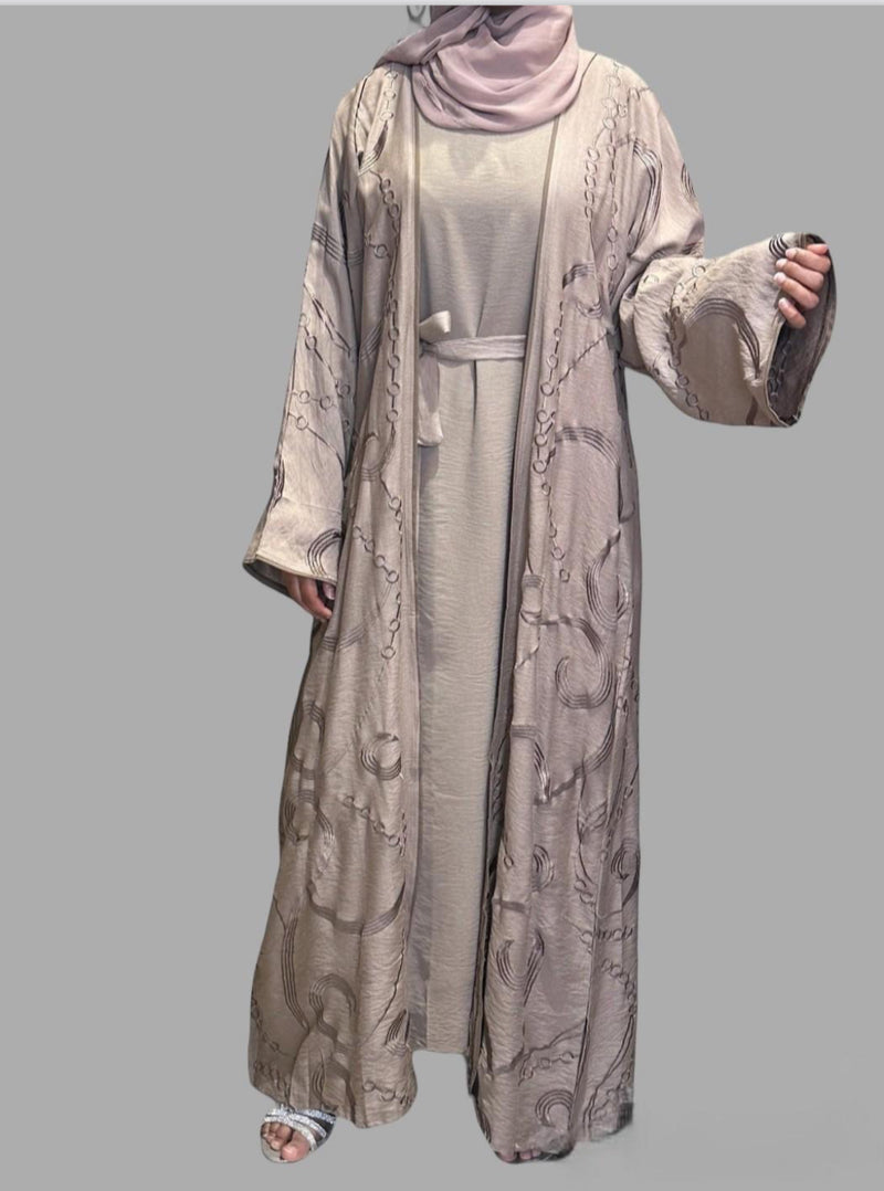 Self Embroidered 2Pc Abaya-Taupe