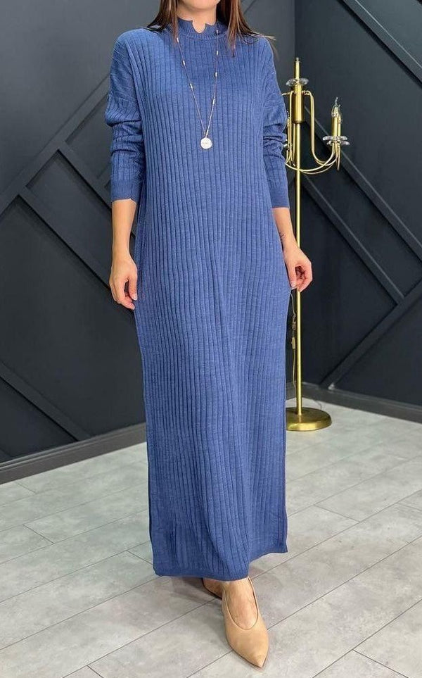 Long Knit Dress (Dusky Blue)