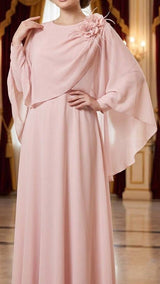 Blush Elegance Cape Gown