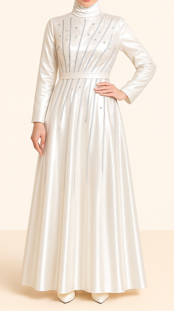 Elegant Satin Party Gown (Lulu White)