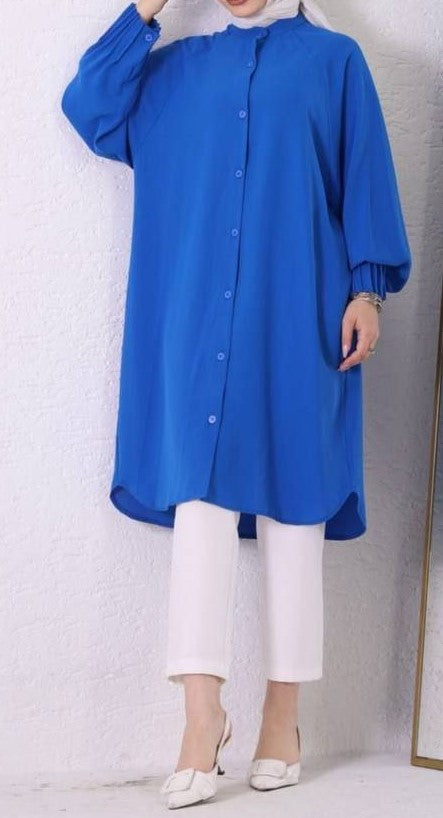 Long Button Front Tunic (Blue)