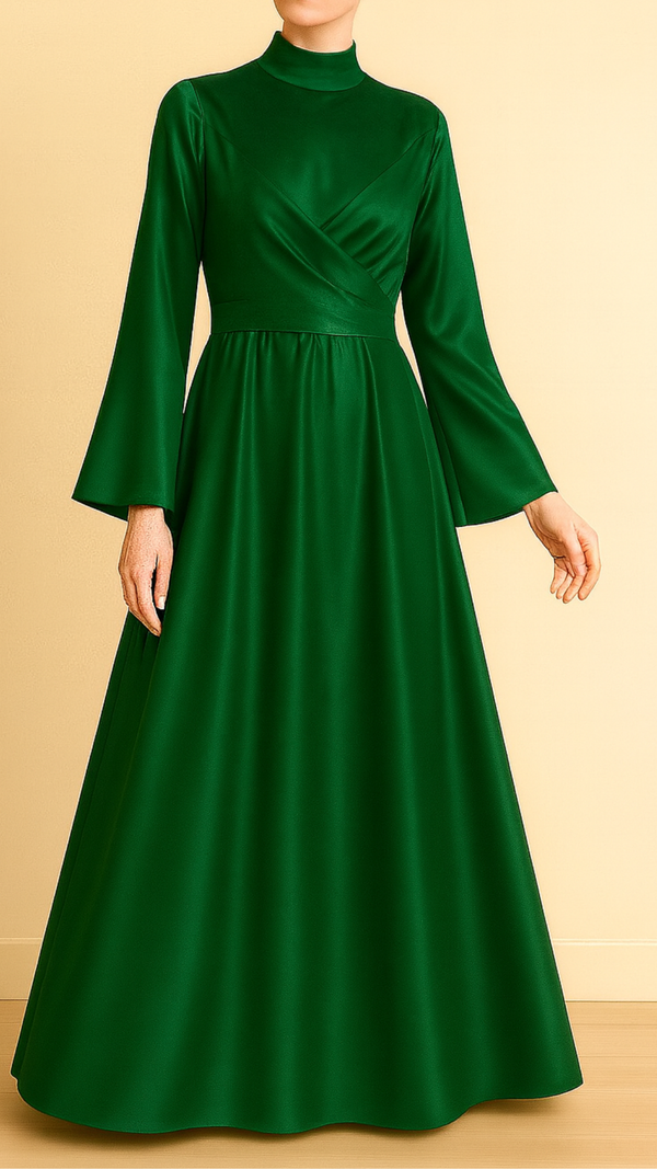 Trendy Satin Tie Gown (Emerald)