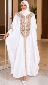 Elegant Farasha Kaftan (White/Gold)