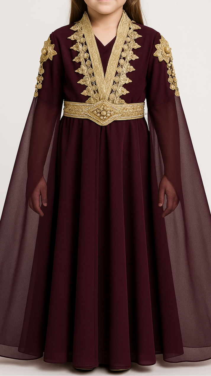 Girls Turkish Party Kaftan (Burgundy)