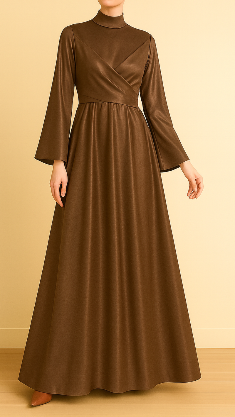 Trendy Satin Tie Gown (Cocoa)