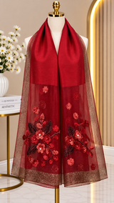 Pearl-Centered Aster Embroidery Party Scarf