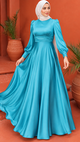 Shimmer Satin Silk Gown (Turquoise)