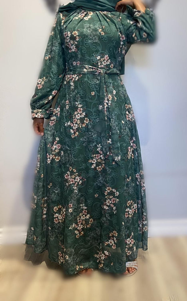 Modish Floral Chiffon Maxi (Emerald)