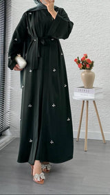 Elegant Crystal Abaya Set (Forest Green)