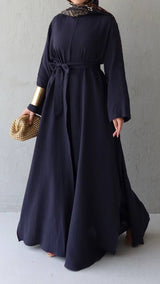 Trendy Long Top/Wide Pants Set-Navy