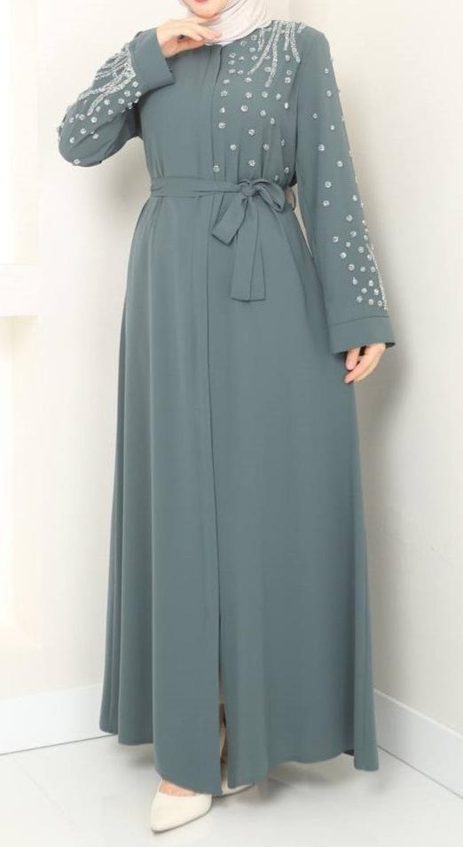 Chic Ornate Abaya (Dusky Sage)