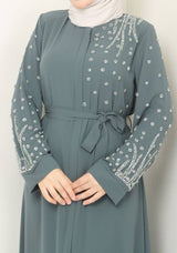 Chic Ornate Abaya (Dusky Sage)