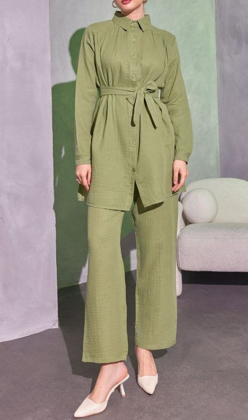 Cotton Tunic/Pants Set(Sage Green)