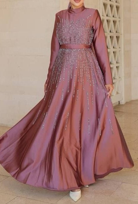 Elegant Satin Party Gown (Dusky Mauve)