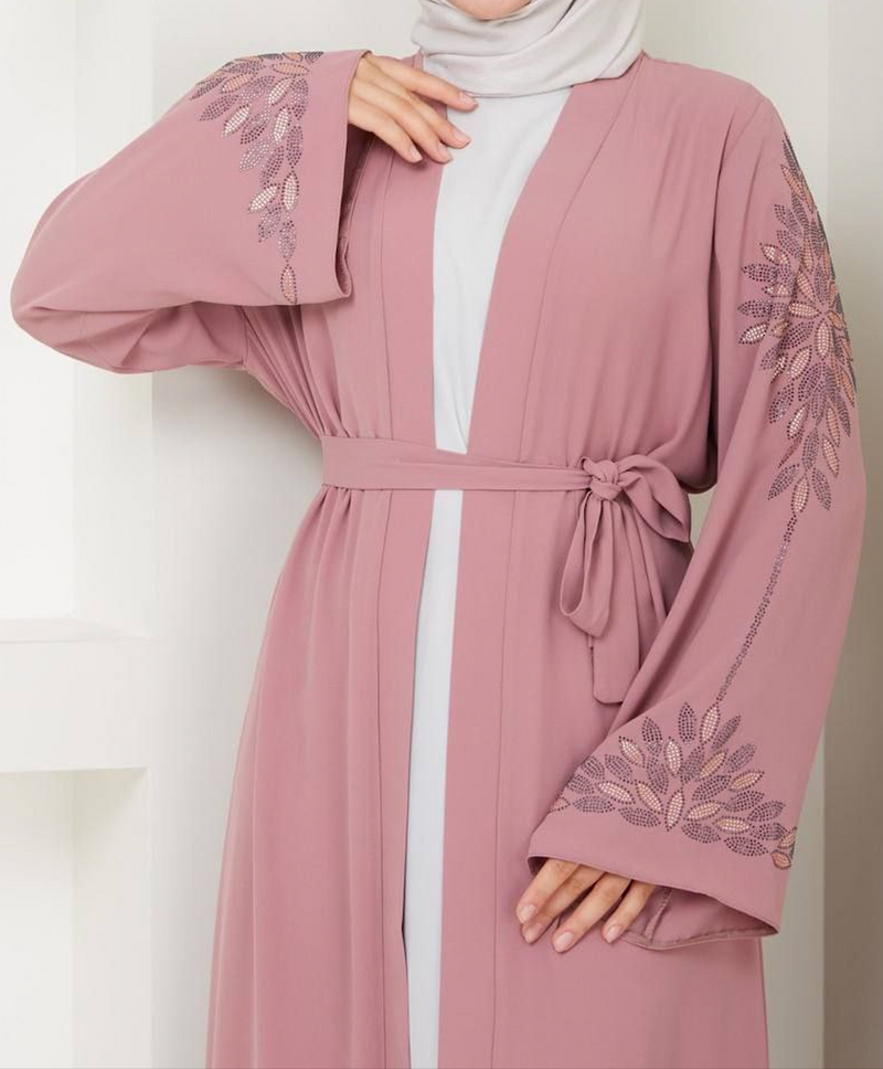 Dusky Peach Crystal Abaya Set