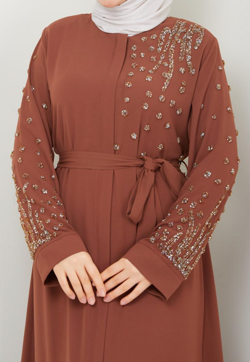 Chic Ornate Abaya (Caramel)