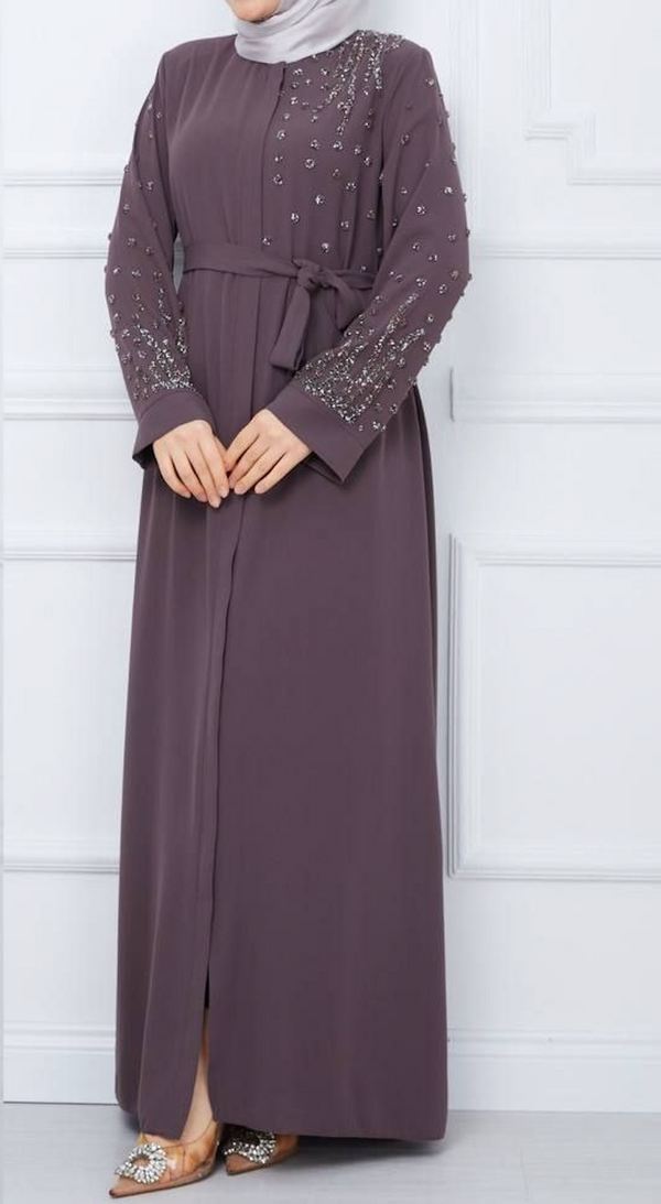 Chic Ornate Abaya (Dusky Mauve)